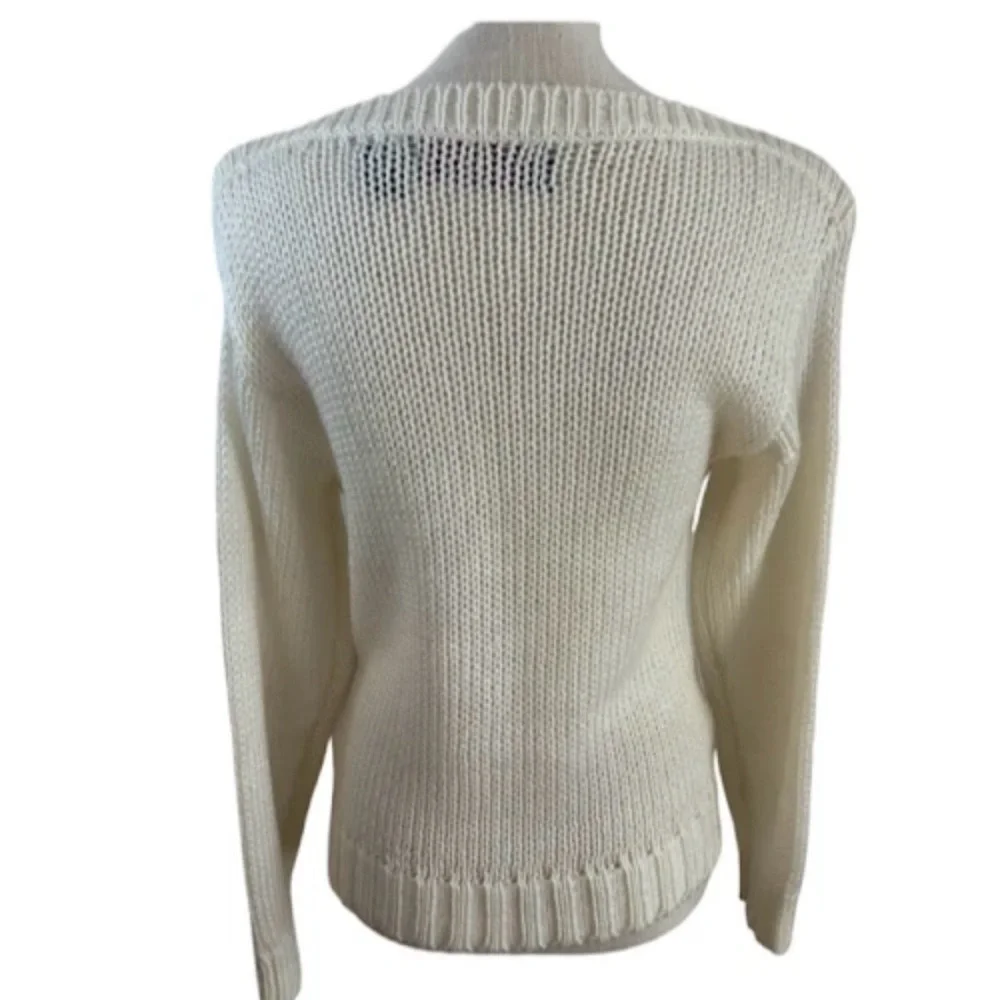 VTG 80s Women's Mallard Duck Boat Neck Sweater Cable Knit Sz M Ivory Pullover - Picture 6 of 10